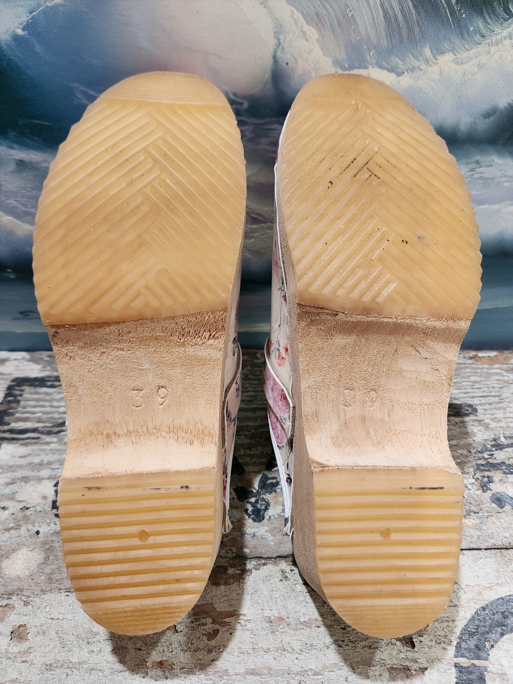 Floral Cream Leather Clogs - Swedish Design Size 39 - Picture 4 of 6